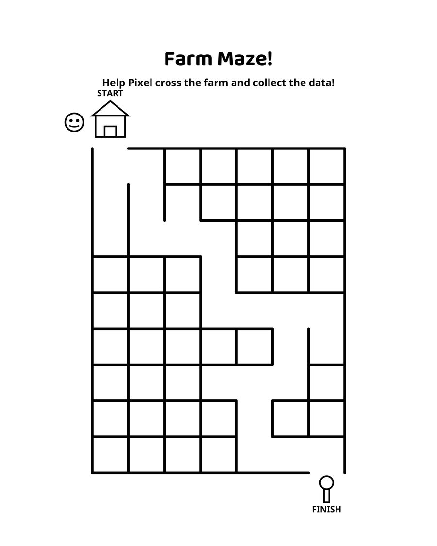 Activity page: Farm Maze — help Pixel cross the farm and collect the data